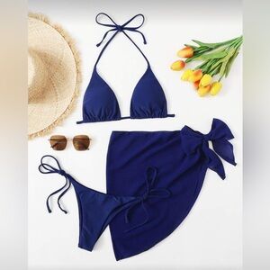 Navy Blue Bikini Top with Skirt